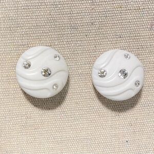 Vintage AVON Round Retro Boho White Rhinestone Plastic Stud Earrings